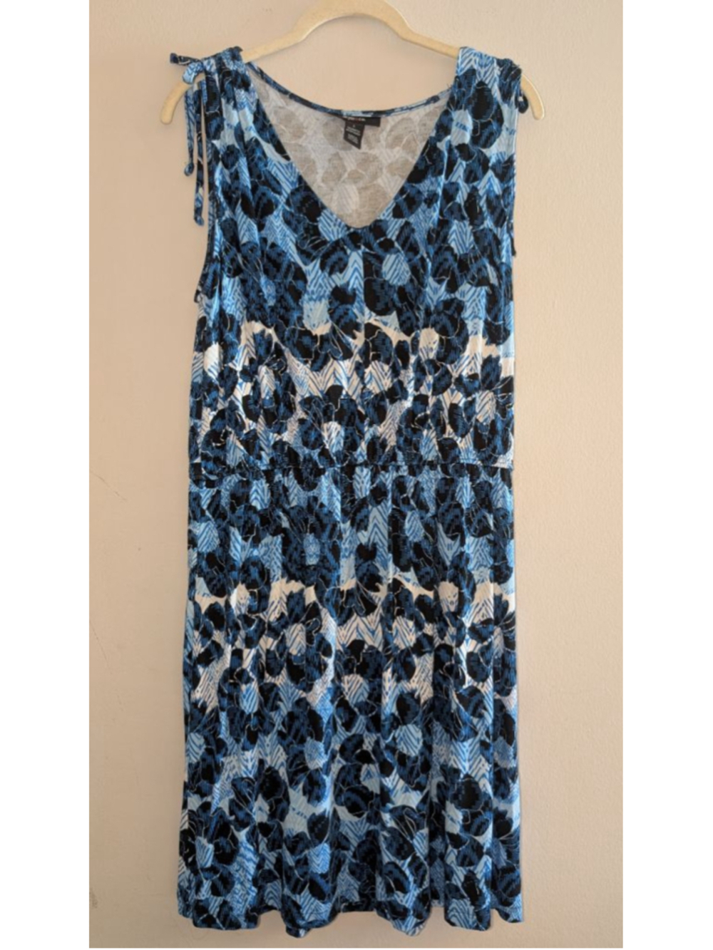 Style & Co. Blue Black Floral Sleeveless Dress L, women's